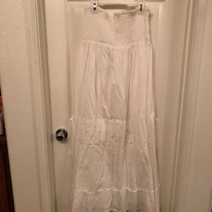 New white maxi dress, strapless, has built in slip